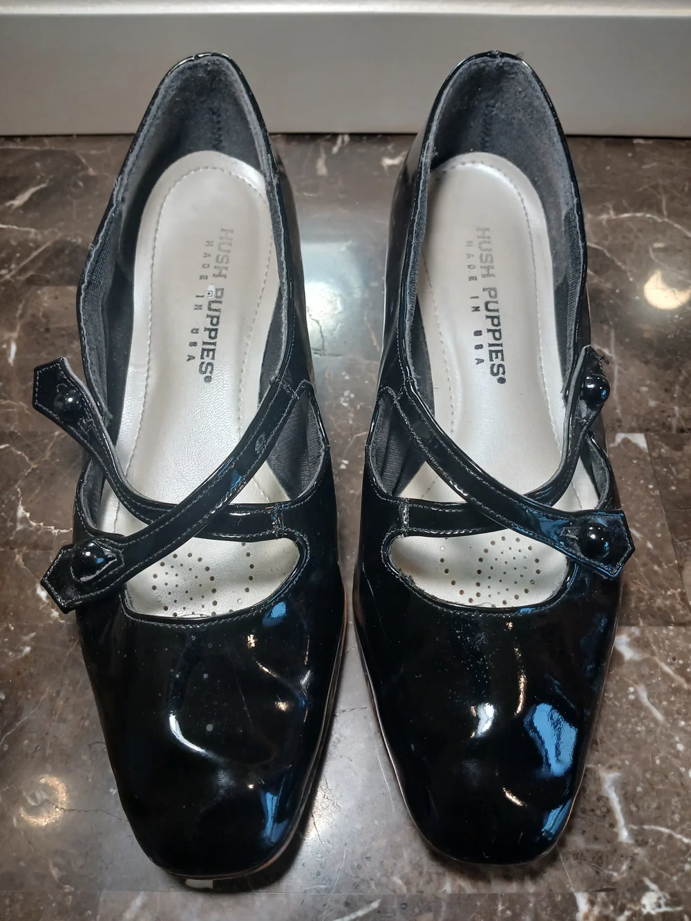 Hush Puppies Black Patent Mary Janes with Cross Straps